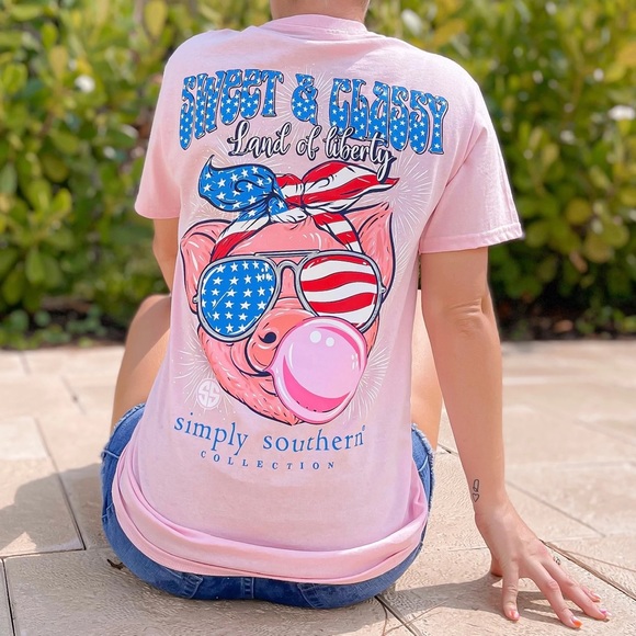 NWT Simply Southern pink USA pig sweet & classy land of liberty America top XXL - Picture 3 of 3